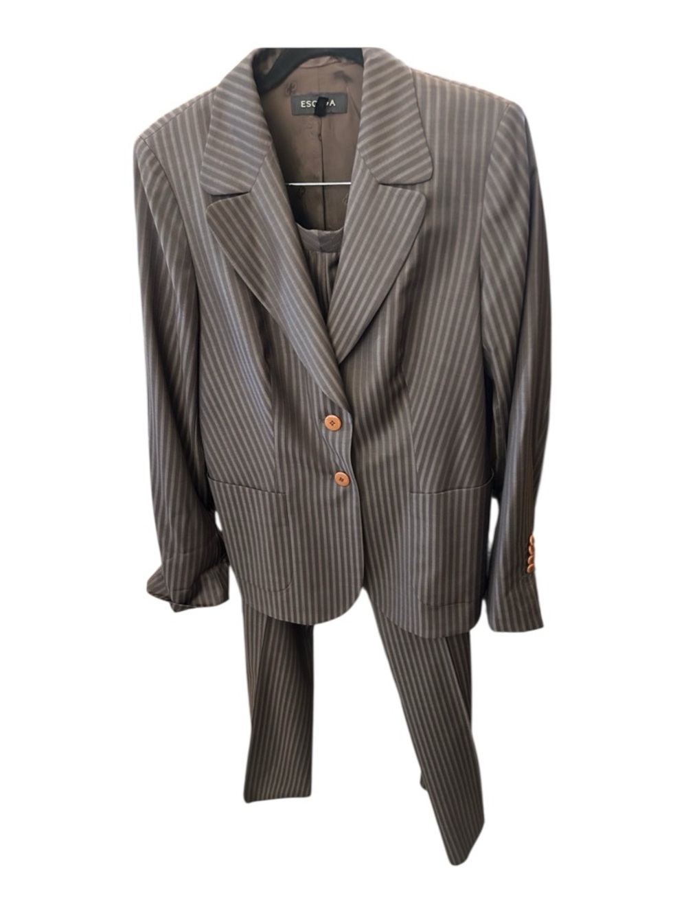 Escada Taupe and brown Pinstripe Women's pantsuit- Tailored Notch Lapel
